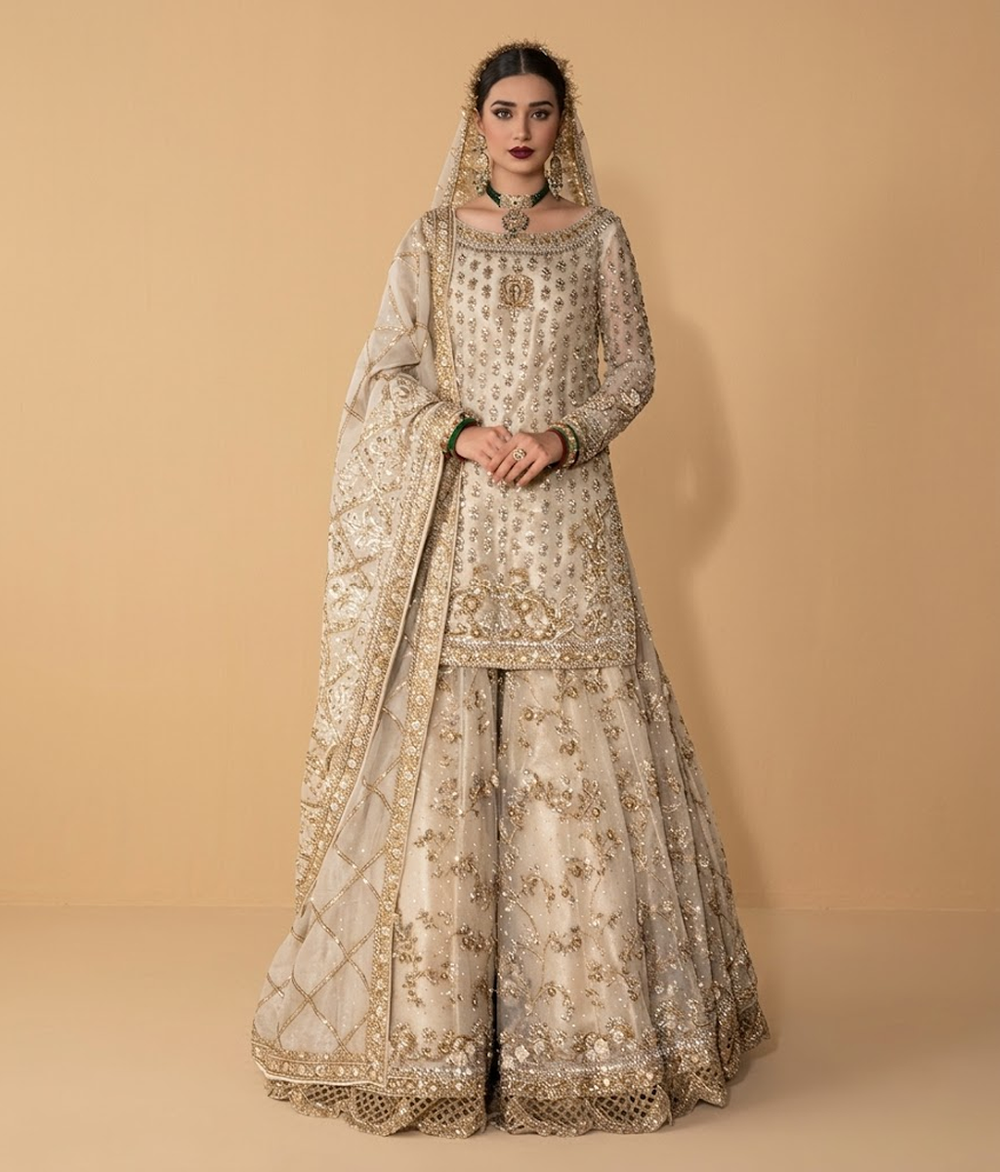 Ivory Zari Work Gharara
