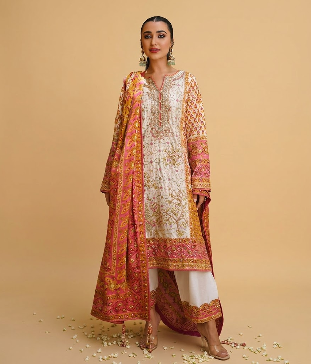 Ivory and Pink Tilla & Gota Patti Shalwar