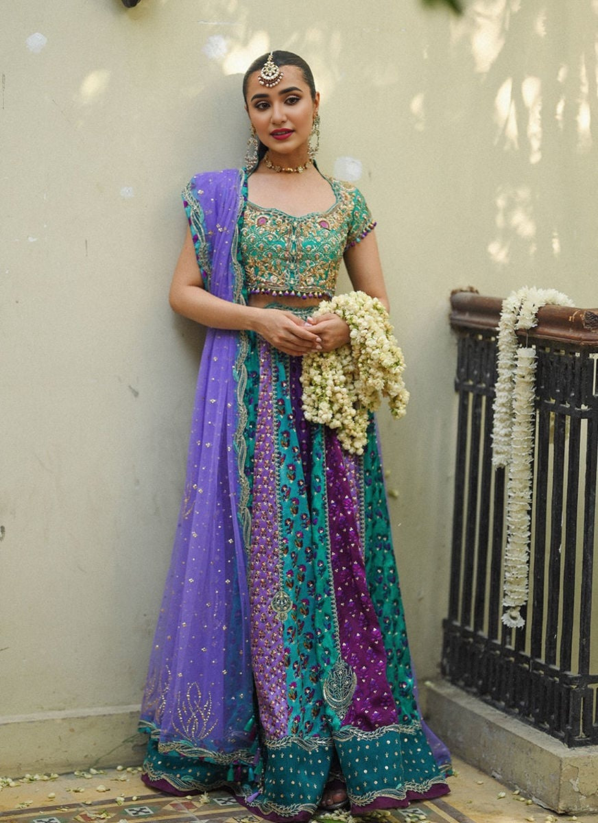 Jewel-Toned Hand-Embellished Panel Lehnga