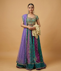 Jewel-Toned Hand-Embellished Panel Lehnga