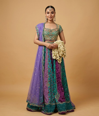 Jewel-Toned Hand-Embellished Panel Lehnga