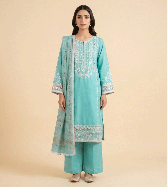 Ice Blue Stitched Cotton medium