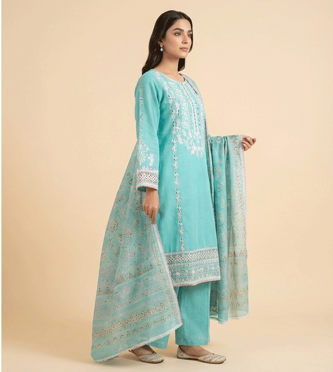 Ice Blue Stitched Cotton medium