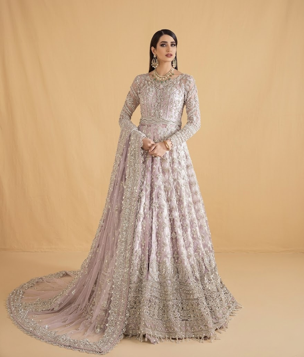 Lavender Mist Resham & Tilla Embellished Kalidar