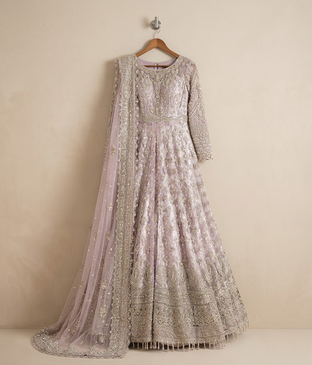 Lavender Mist Resham & Tilla Embellished Kalidar
