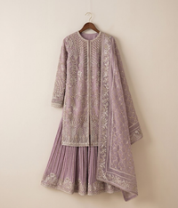 Lavender Net Embroidered Gharara