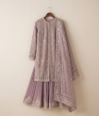 Lavender Net Embroidered Gharara