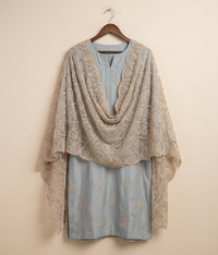 Light peach Cut Dana Net 2 Piece Shirt and Dupatta