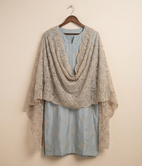 Light peach Cut Dana Net 2 Piece Shirt and Dupatta