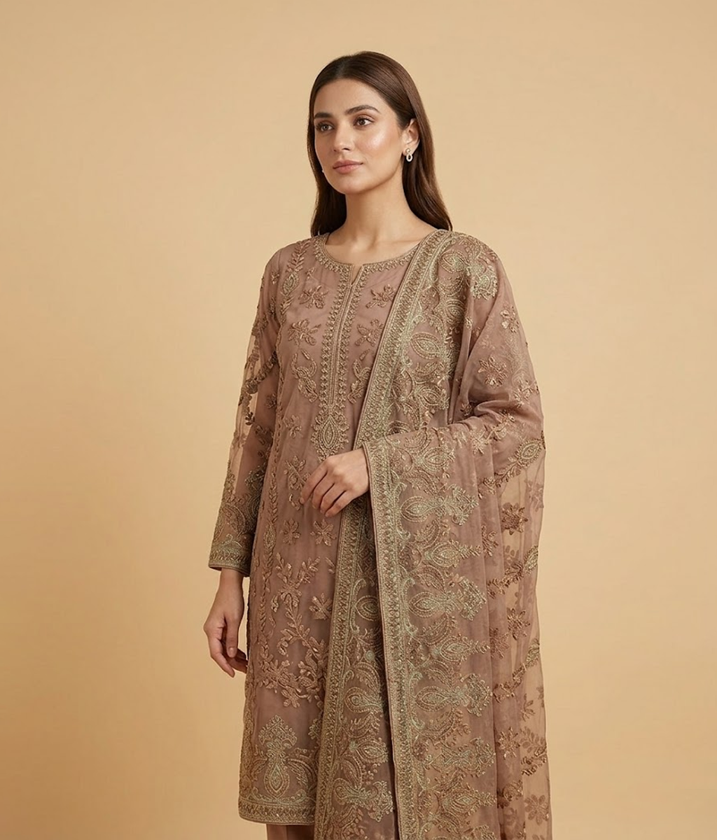 Light peach Raw Silk 2 Piece Shirt and Dupatta