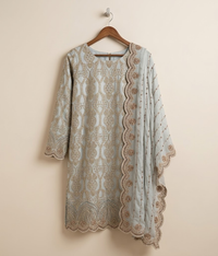 Light pink Cut Dana Net 2 Piece Shirt and Dupatta