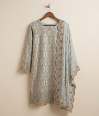 Light pink Cut Dana Net 2 Piece Shirt and Dupatta