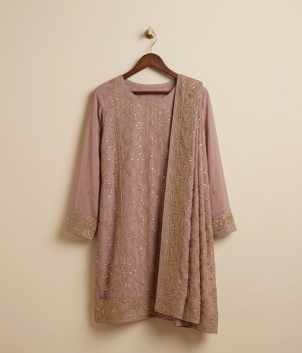Light pink Raw Silk 2 Piece Shirt and Dupatta