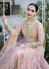 Lilac Mist Resham & Mirror-Work Flared Maxi