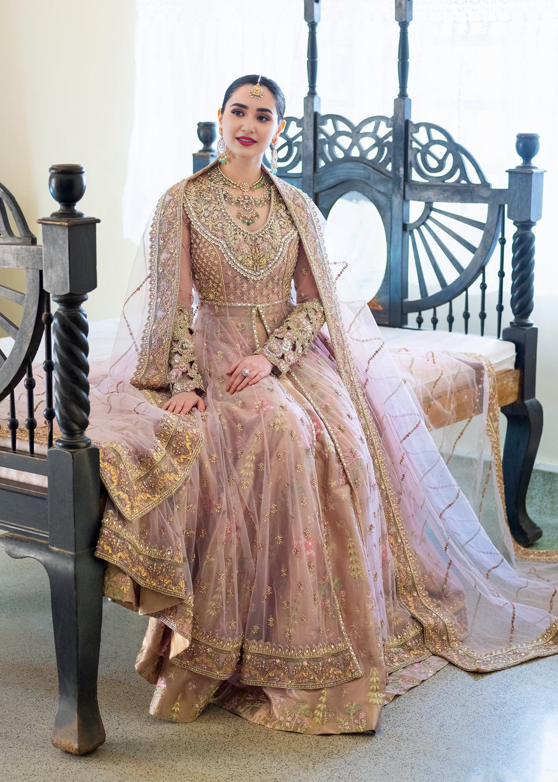 Lilac Mist Resham & Mirror-Work Flared Maxi