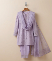 Lilac Mirror-Work Short Kurti