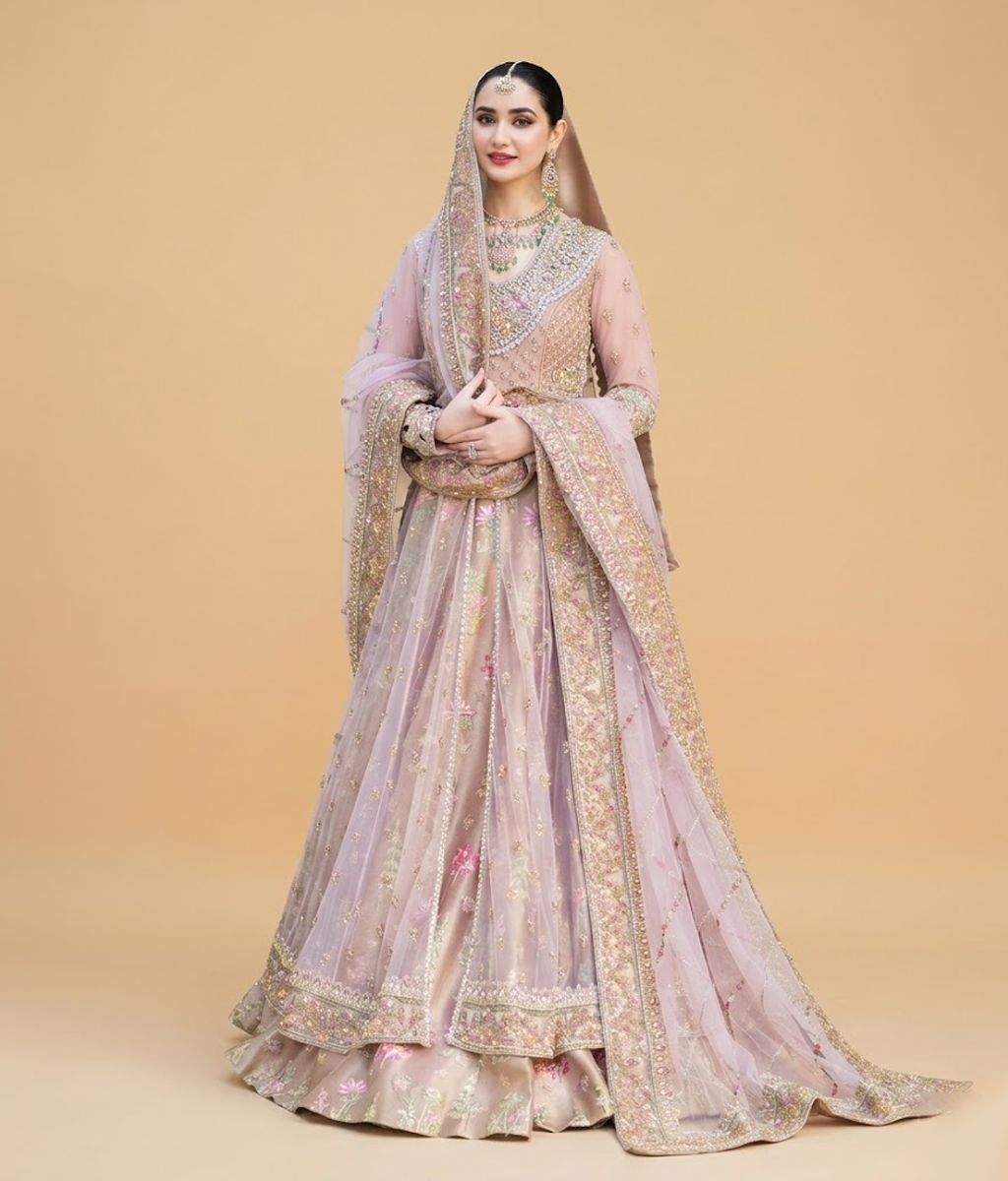 Lilac Mist Resham & Mirror-Work Flared Maxi