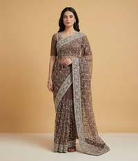 Lilac Net Jaal Work Saree