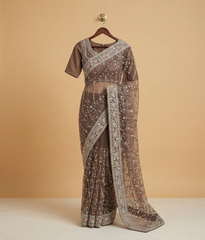 Lilac Net Jaal Work Saree