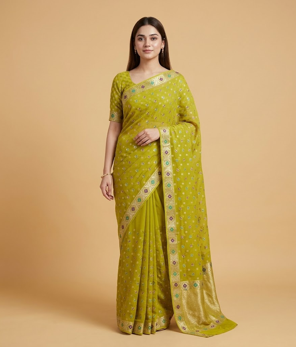 Lime Banarsi saree