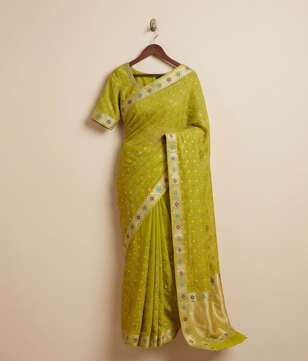 Lime Banarsi saree