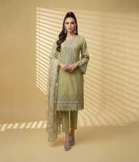 Lime Cotton Embroidered 3 Piece Suit
