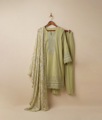 Lime Cotton Embroidered 3 Piece Suit