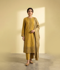 Lime cotton embroidered long shirt with trouser and dupatta