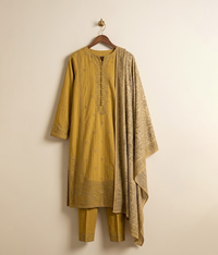 Lime cotton embroidered long shirt with trouser and dupatta