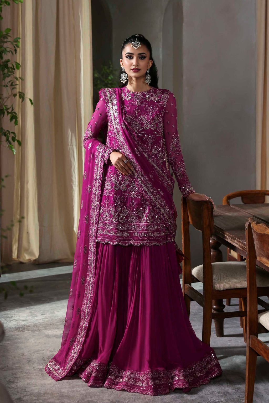 Magenta Zari Work Gharara