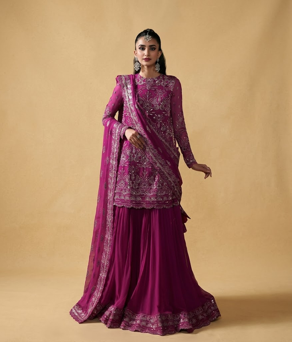 Magenta Zari Work Gharara