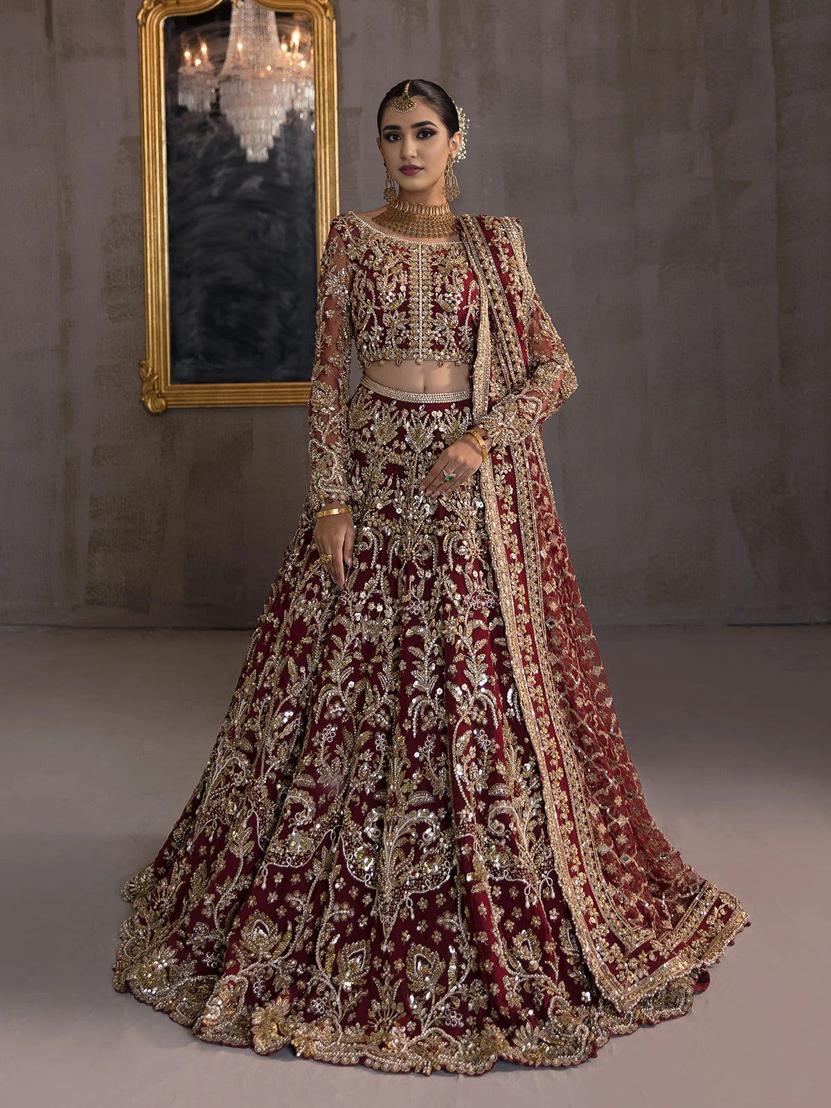 Maroon Dabka & Sequin Hand-Embellished Lehnga Choli