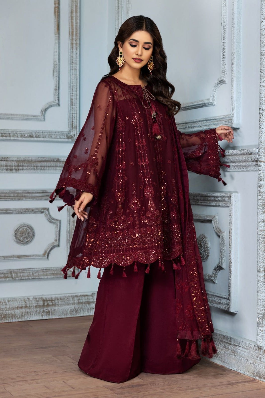 Maroon Embroidered Angrakha