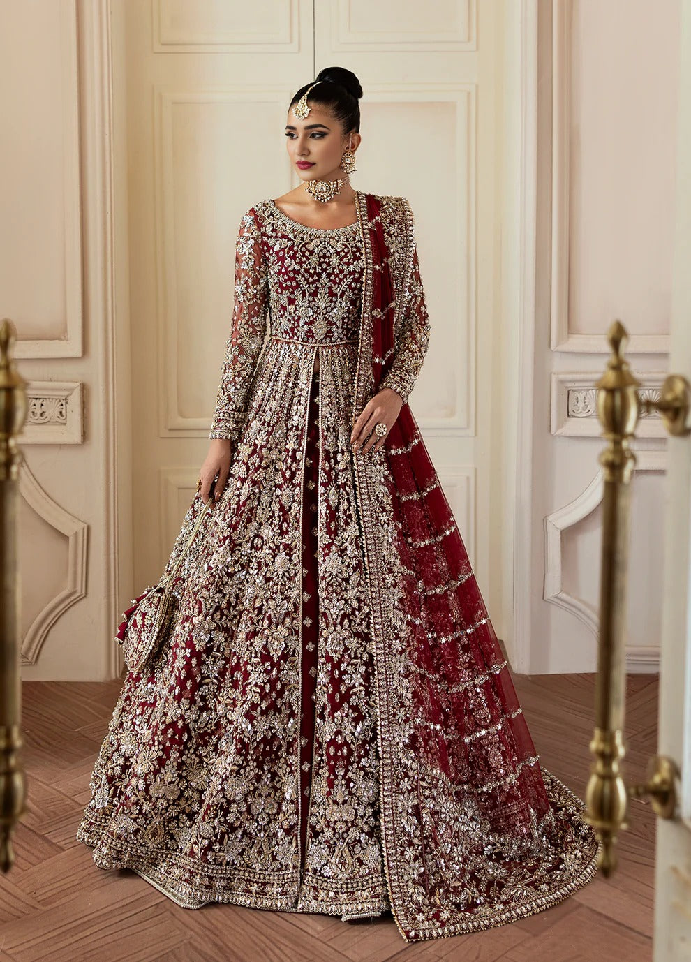 Maroon Vasli Front-Open Pishwas