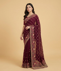 Maroon Butti & Zari Border Chiffon Saree