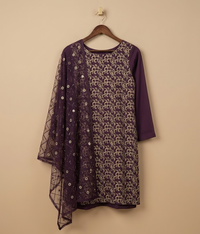 Maroon Chiffon 2 Piece Shirt and Dupatta