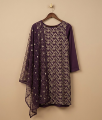 Maroon Chiffon 2 Piece Shirt and Dupatta
