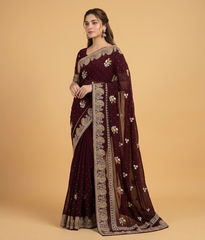 Maroon Chiffon Floral Vine Saree