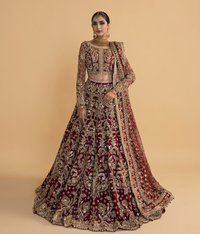 Maroon Dabka & Sequin Hand-Embellished Lehnga Choli
