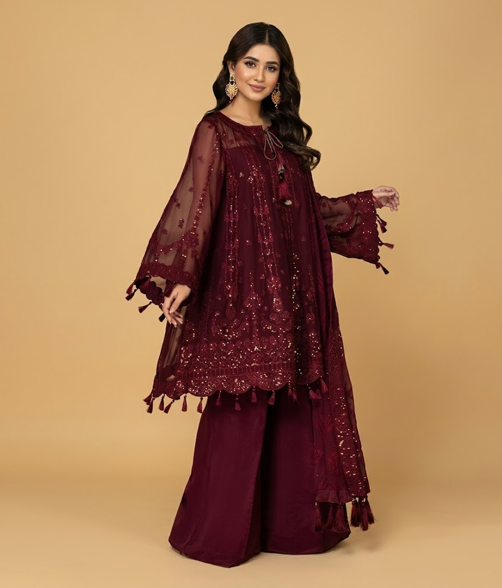 Maroon Embroidered Angrakha