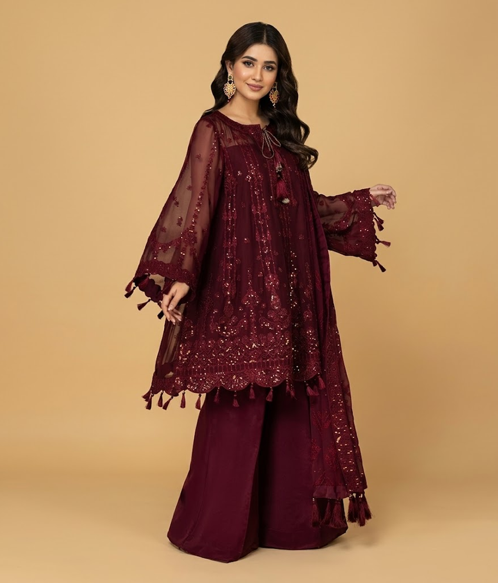 Maroon Embroidered Angrakha