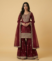 Maroon Mirror Work Gharara