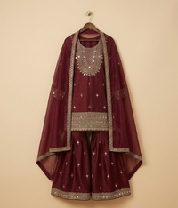 Maroon Mirror Work Gharara