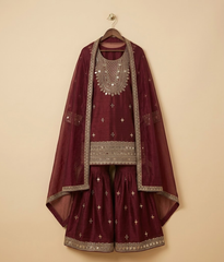 Maroon Mirror Work Gharara