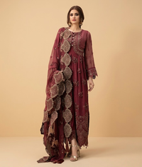 Maroon Scalloped Cutwork Pishwas