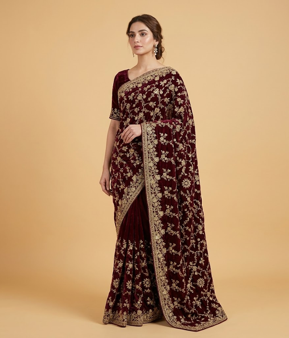 Maroon Tilla Mesh Silk Saree