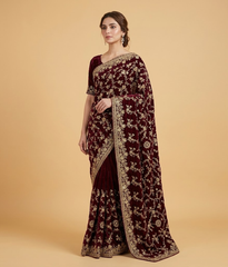 Maroon Tilla Mesh Silk Saree