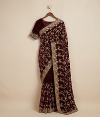 Maroon Tilla Mesh Silk Saree