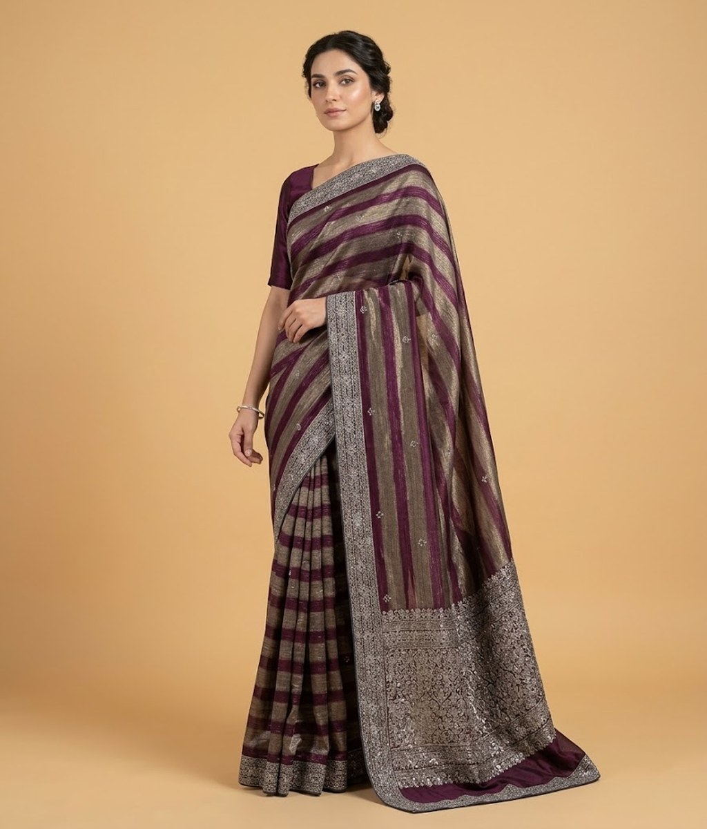 Maroon Tissue Silk Saree with Border