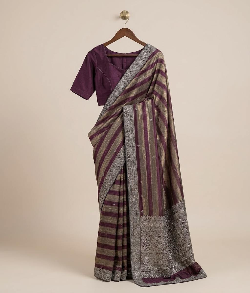 Maroon Tissue Silk Saree with Border